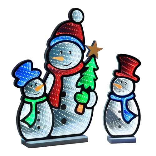 MEETYAMOR Christmas Decorations Indoor Set of 3 Snowman Infinity Mirror Tunnel Light for Christmas Decor Night Lights with Endless Extension for Home Mantel Table Centerpiece Lamp Xmas Decorations