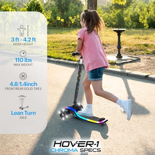Image of Hover-1 Chroma Folding Kick Scooter for Kids with Multicolor Wheel Lights, 3 inch Front Wheels, Rear Foot Brake, and 110 LB Weight Capacity