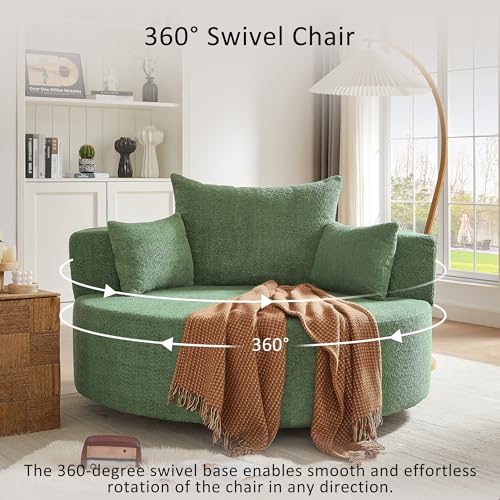 Sillón con base giratoria 360° y tapizado chenille verde miniatura 5