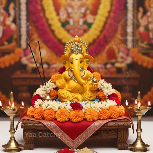 Image of Mango Yellow Ganesha Idol Car Dashboard Idol Ganesha Murti Ganpati Idol for Home Decor Pooja Lord Ganesh Statue Gift for Office Desk Pooja Room (Ganesha Yellow & Gold)