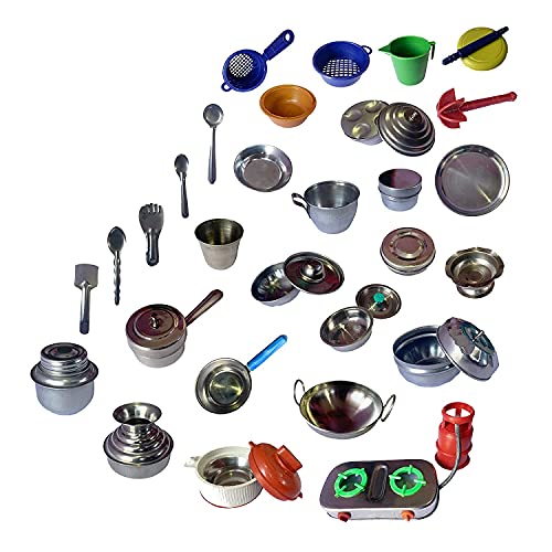 Tirtha Enterprises Miniature Kitchen Set , Mini steel Utensils , Real Cooking Kit for Play , stainless steel Kitchen Set for Girls , Choppu Jaman , Miniature Cooking , Mini Kitchen Set for Kids -27pcs