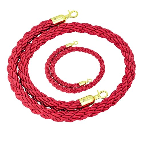 CAIFEXUE Queue Barrier Ropes with Hooks,Crowd Control Stanchion Rope 1/1.5/2/2.5/3.0M, Twisted Hemp Rope Barrier for Queue Divider, Queue Line Barrier, Rope Safety Barrier/Red/1M