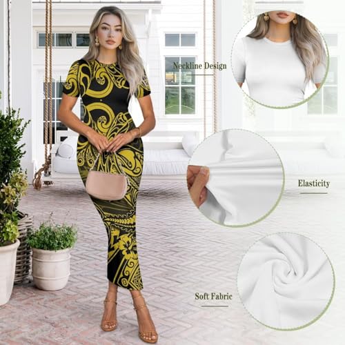 Image of Womens Short Sleeve Jamaican Flag Midi Bodycon Dress | Soft stretchy fabric,crew neck,jamaican print casual date night cocktail party, elegant chic, spring summer fall all season