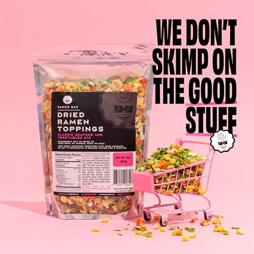 Image of Ramen Bae Seafood & Veggie Mix Ramen Toppings - Low Fat, Low Sodium | Dehydrated Ramen Toppers, Add Ins, Mix Ins for Ramens, Noodles, Soup, Fried Rice - Easy To Prep, Up To 20 Servings