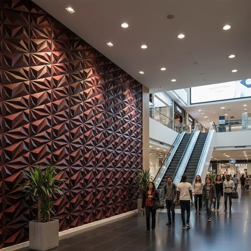 Image of Kayra Decor 3D PVC Wall Panels - Diamond Design, Red Coper Rust Color 19.7 inch x 19.7 inch (Pack of 6) - Covers 16.17 Sq. Ft.