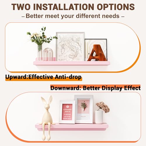 Image of Qukaka Floating Shelves for Wall Decor, 15 inch Wall Shelves for Bedroom, Living Room, Kitchen, Bathroom Decor, Nail Polish /Book /Decoration /Makeup /Perfume Organizer Floating Shelf-3Pack Pink