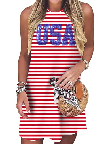 Image of VVNTY American Flag Tank Dress Women: 4th of July Shirts Sleeveless Patriotic USA Flag Tees Casual Summer Tanks Sundress