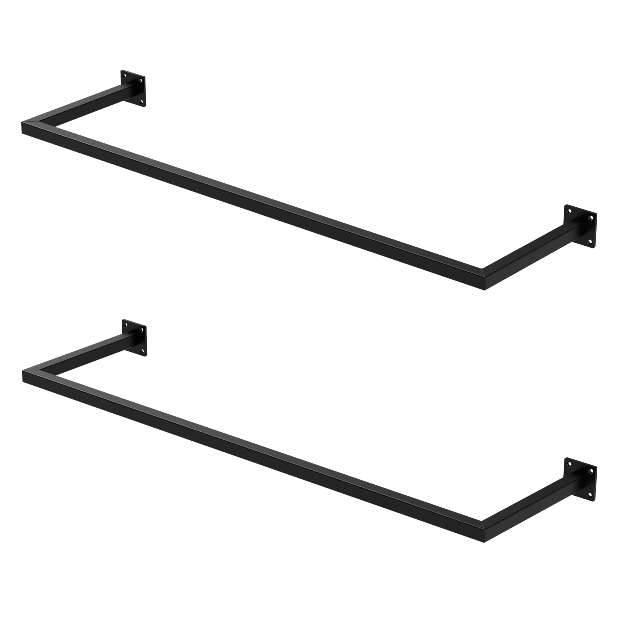 ML-Design 2er Set Wandkleiderstange – Rechteck, 30 cm Tiefe x 110 cm Breite, Schwarz, Stahl, U-förmige Wandmontage (inkl. Montagematerial)