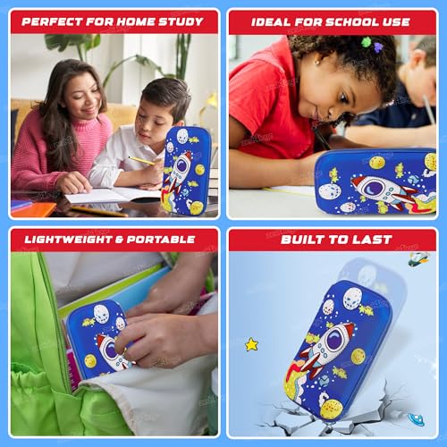 Image of Zest 4 Toyz Pencil Pouch for Boys for School | 3D Cover EVA Space Rocket Theme | Compass box Organizer | Large Capacity Pencil Pouch Bag | Premium Stylish Pen Holder Pencil Box for Kids | Return Gifts