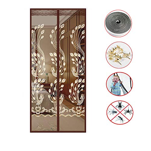 Preisvergleich Produktbild TOPYL Selbstversiegelung Magnetische Bildschirmtür,hände Frei,Heavy Duty Netzpartition Hält Bugs Heraus,Haustier Und Kinder Freundlich Kaffee 200x70cm(79x28inch)
