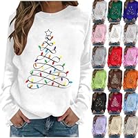 Christmas Shirts for Women Long Sleeve Casual Xmas Tree Graphic Cute Funny Sweater Party Holiday Tees Fall Pullover Tops White S