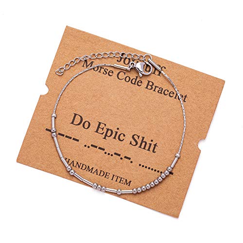 Image of JoycuFF Inspirational Morse Code Bracelets for Women Silver Beads Jewelry Encouragement Mantra Gifts for Her