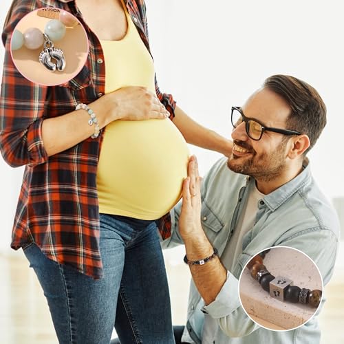 MOZAKA 2Pcs New Mom & Dad Gifts Healing Natural Stone Bracelets for Women Men, First Time Mom & Dad Essentials, Mother's Day Pregnancy Gifts for Expectant Moms2