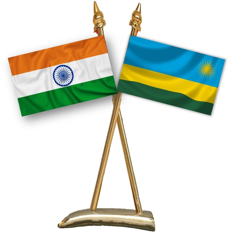 RWANDA & INDIA Miniature Flags - Shining Cotton Cloth with Criss-Cross Classy Brass Base Table Stand-image-33