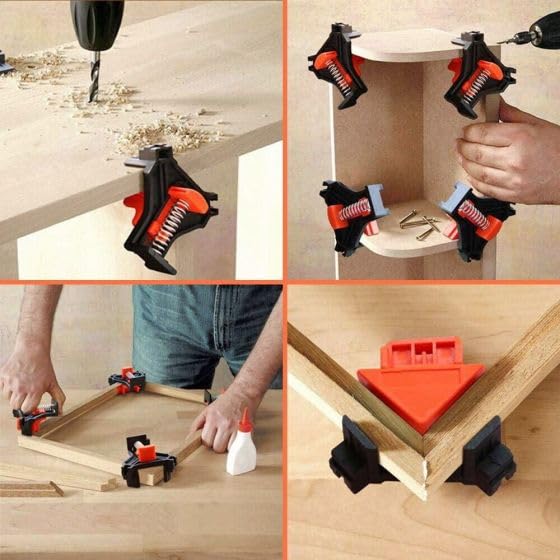 Corner Clamp for Woodworking, 90 Degree Right Angle Clamp, Wood Clamps, 4Pcs Adjustable Spring Loaded Woodworking Clamp, Gifts for Dad, Birthday Gifts for Men, Photo Framing-Orange