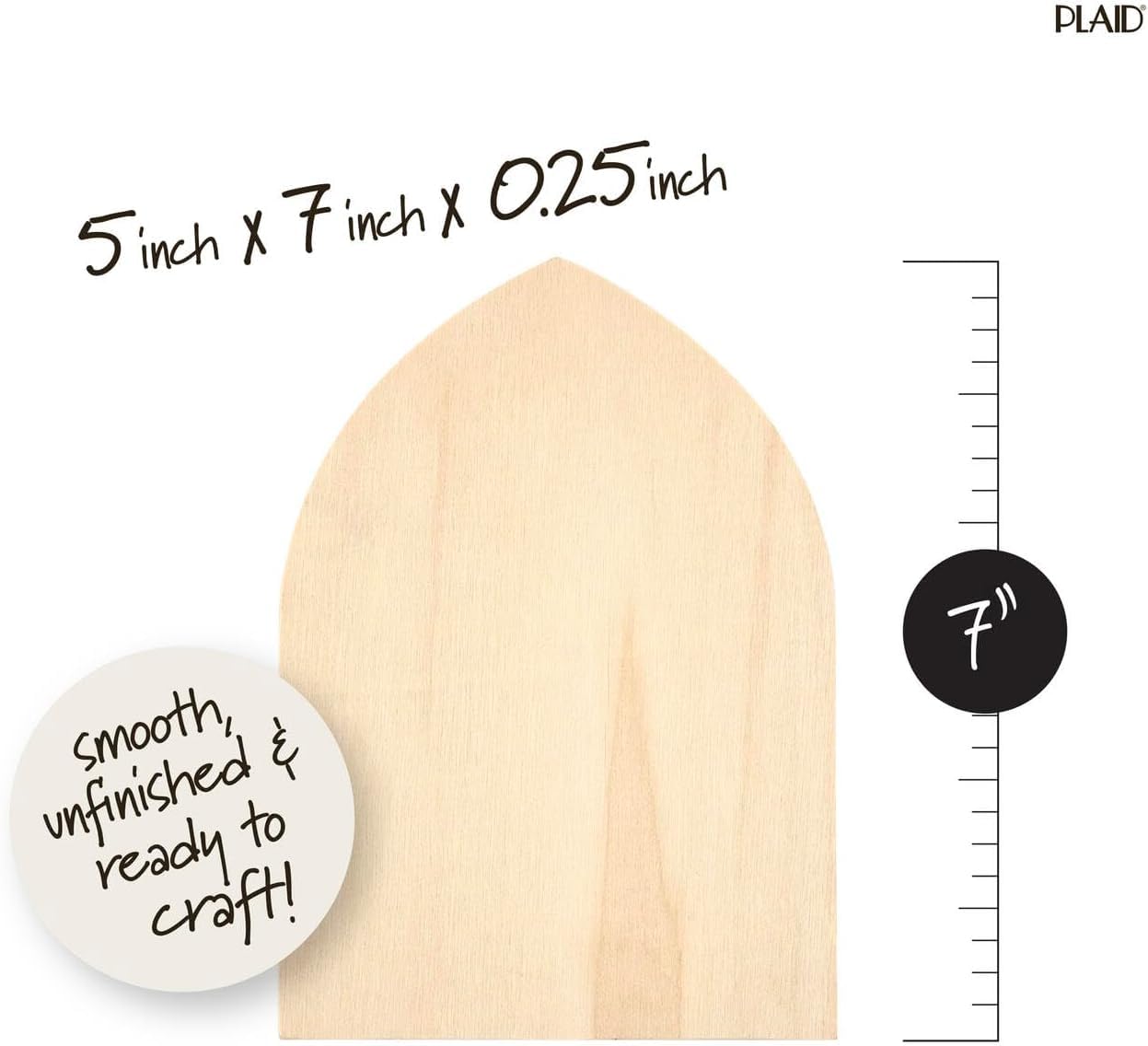 Cliths Wood Unfinished Gothic Arch Plaque, (5" x 7") - 3mm Thick Wooden Surface for DIY Arts and Crafts Projects - Creative Crafting Supplies
