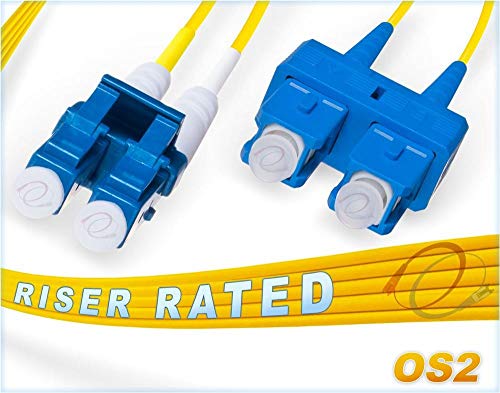 FiberCablesDirect - 1M OS2 LC SC Fiber Patch Cable | 10Gb Duplex 9/125 LC to SC Singlemode Jumper 1 Meter (3.28ft) | Length Options: 0.5M-300M | 1gb 10gb smf dup sfp 10gbase lr er Yellow ofnr sc-lc