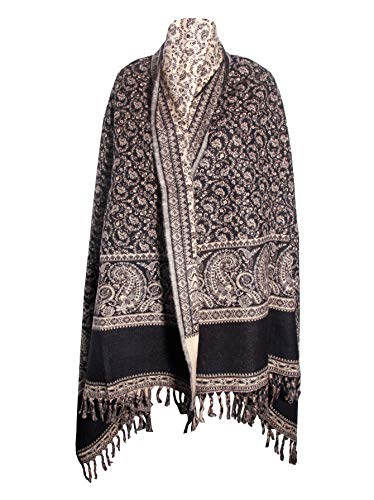 BLACK BEIGE FLORAL BLANKET SCARF LUXURY PREMIUM QUALITY HANDMADE FASHION SCAR MADE OF YAK WOOL Shawl Blanket stole unisex Blue