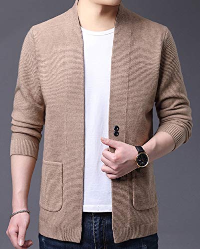 ebossy Men's Casual Slim Fit Open Front Patch Pocket Long Sleeve Cardigan Sweater2