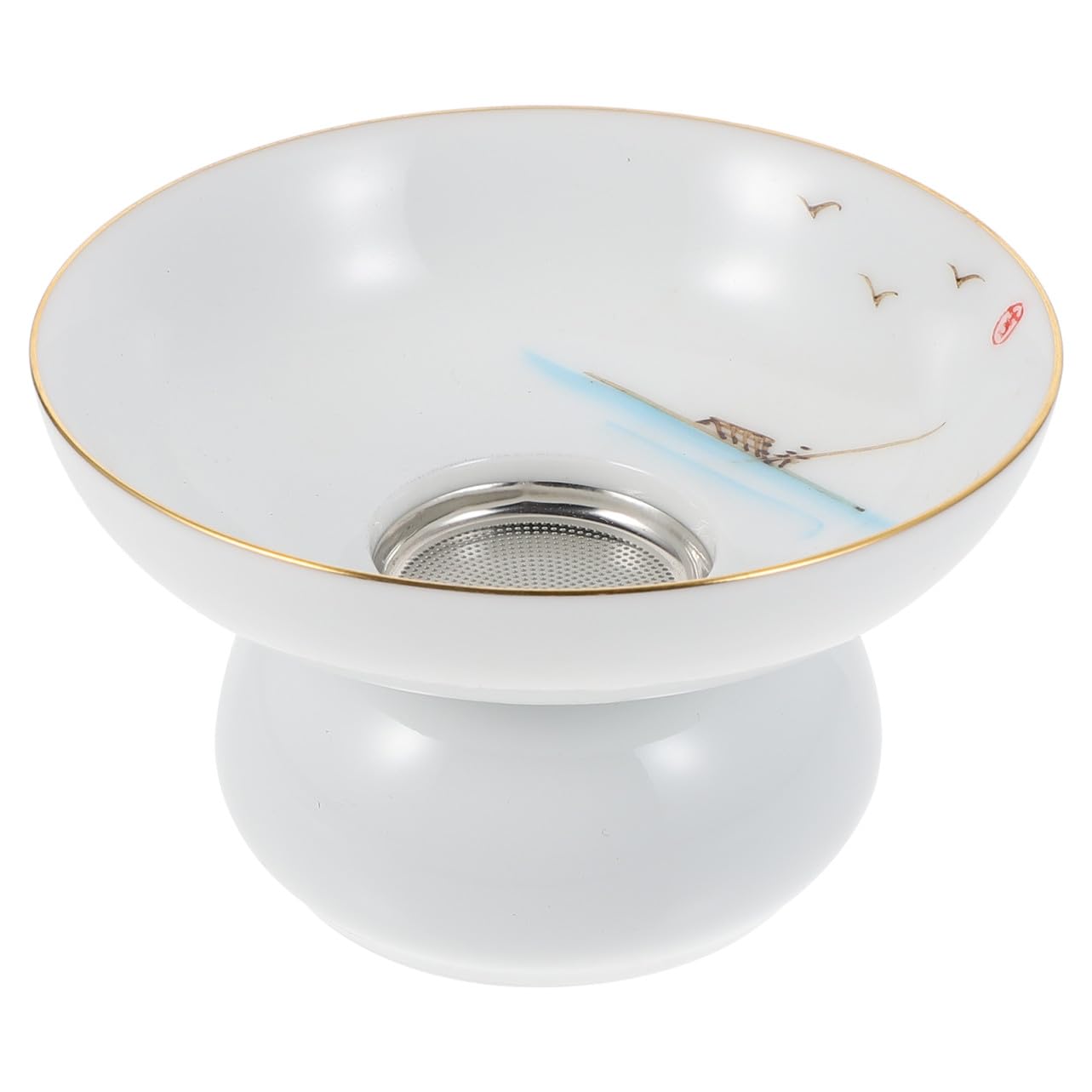 DOITOOL Filtre à Thé en Céramique Dessinée la Main avec Support en Acier Inoxydable, Infuseur Réutilisable pour Maison et Bureau, Style Antique pour Infusion