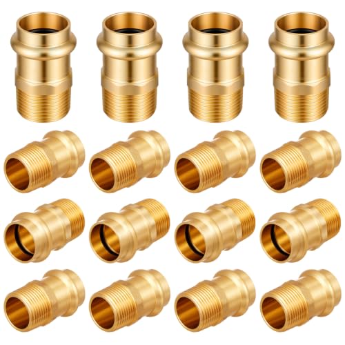 Image of 16 Pack 1 /2 inch Press x 1 /2 inch MIP Brass Press Fittings | Npt Adapter for Residential & Commercial Piping