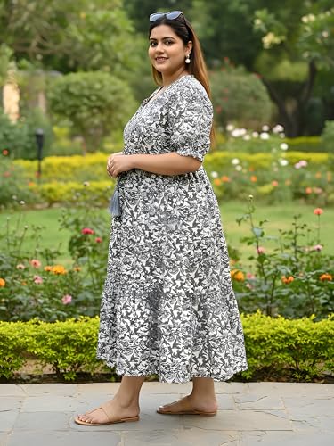 Image of Indietoga Women's Floral Printed Pure Cotton Tiered Maxi Dress (XL to 7XL)