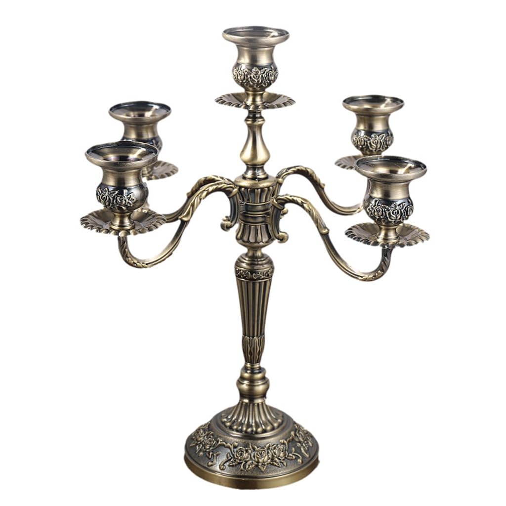 HTTGDGDH Metal Five Candle Holder European Vintage Candle Dinner Candle Holder Ornament,D-Size