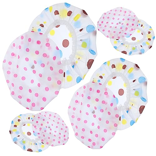 WATIIFUFU 8個ドット柄 防水シャワーキャップ 再利用可能 バスキャップ 女性用 シャワーハット 頭を保護する帽子 洗髪時やスキンケアに 男女兼用