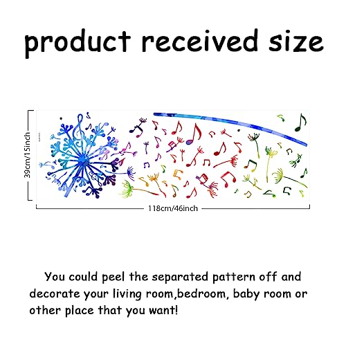 SUPERDANT Music Notes Wall Stickers Dandelion Wall Decals Watercolor Flowers Vinyl Art Peel and Stick for Bedroom Living Room Music Lover's Home Decoration - Image 2