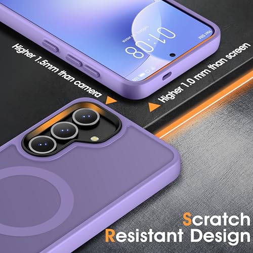 Image of Oterkin Magnetic for Samsung Galaxy S25 Case Matte [Compatible with MagSafe][Frosted Translucent][Military Grade Protection][Silky Touch Shockproof Slim] Anti-Scratch S25 Phone Case (Light Purple)