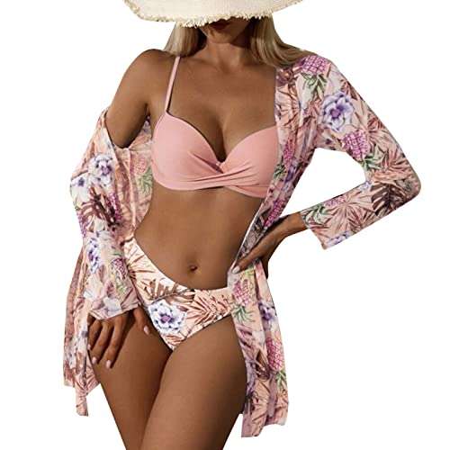 KIMODO Conjunto de bikini para mujer con blusa de bufanda, push up ajustable, cruzado, ties-up, parte superior de bikini impresa, cintura alta, traje de baño, E, XL