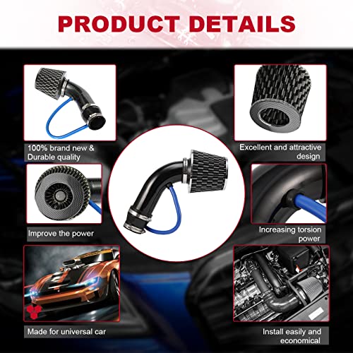 Alavente Car Air Intake Kit 3" Universal Cold Air Intake Pipe Kit Aluminium Automotive Air Intake Air Filter Induction Flow Hose Pipe Kit (Black) #TOP3