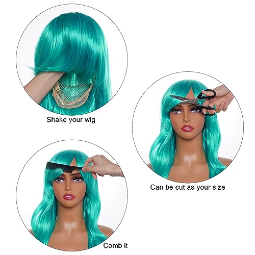 Rbenxia Curly Cosplay Wig Long Hair Heat Resistant Spiral Costume Wigs Anime Fashion Wavy Curly Cosplay Daily Party Turquoise Green 32" 80cm - Thumbnail 3