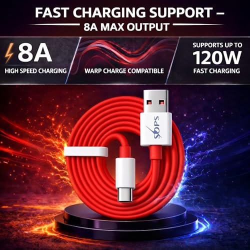 Image of 120W Ultra Fast Charging USB A to Type C Cable, 10A High Speed Charging & Data Sync Cable, Premium TPE USB C Charger Cable, Reinforced Connectors, 1 Meter, Compatible with USB Type-C Smart, Red