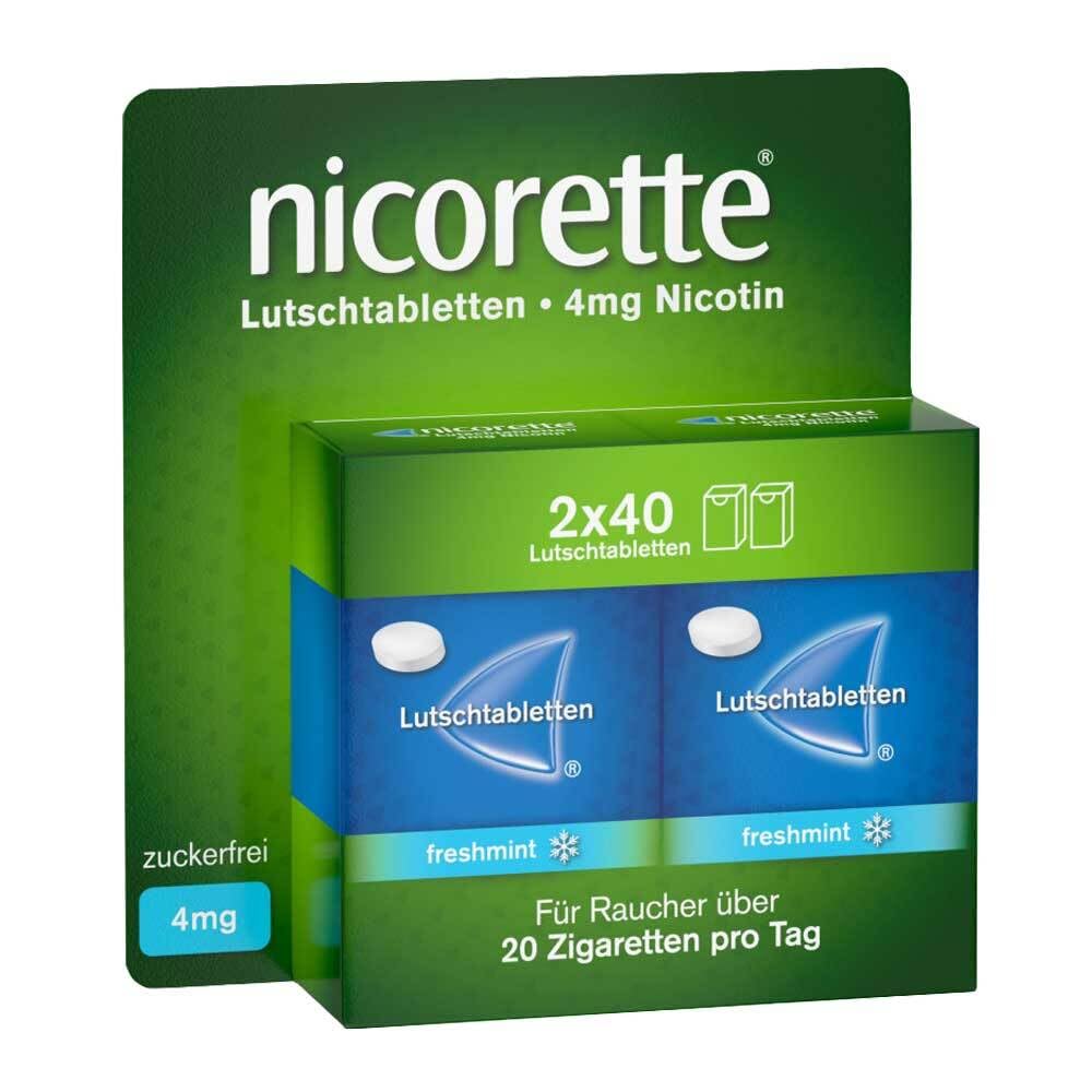 NICORETTE Lutschtabletten mit 4 mg Nikotin – freshmint Geschmack – diskret mit dem Rauchen aufhören – für Raucher von mehr als 20 Zigaretten/Tag – 80 St.