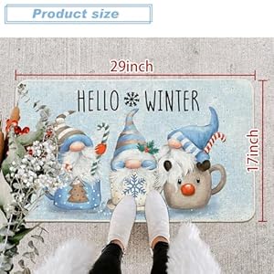  Baccessor-Hello-Winter-Welcome-Doormat-Rug-Christmas-Blue-Cute-Gnomes-Decorative-Indoor-Outdoor-Xmas-Entrance-Non-Slip-Rubber-Backing-Front-Door-Mat-Seasonal-Kitchen-Floor-Decoration-17-x-29-Inch