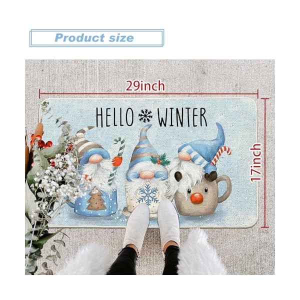   Baccessor-Hello-Winter-Welcome-Doormat-Rug-Christmas-Blue-Cute-Gnomes-Decorative-Indoor-Outdoor-Xmas-Entrance-Non-Slip-Rubber-Backing-Front-Door-Mat-Seasonal-Kitchen-Floor-Decoration-17-x-29-Inch