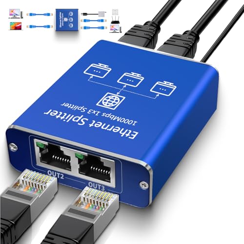 Goalake Switch Ethernet 1 a 3, Switch RJ45, 3 Puertos 1000 Mbps Network LAN Switch Splitter Distribuidor de Cable...