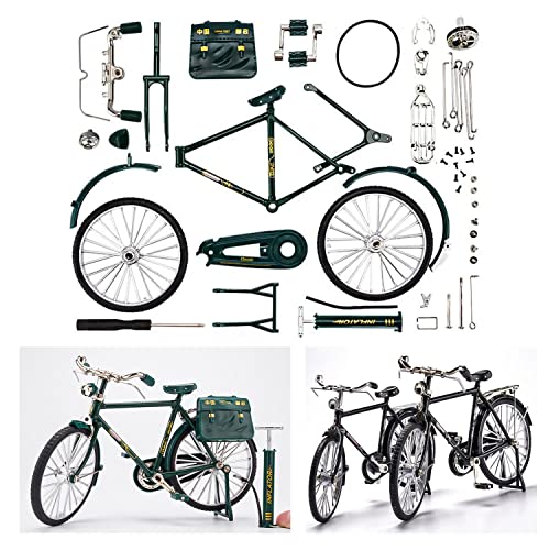 Image of 2023 New 51 Pcs DIY Retro Bicycle Model Ornament For Kids, Creative 1:10 Simulation Mini Bicycle Model Scale Kit With Inflator and Briefcase, Finger Bike Models Toys For Desktop Decoration Ornament