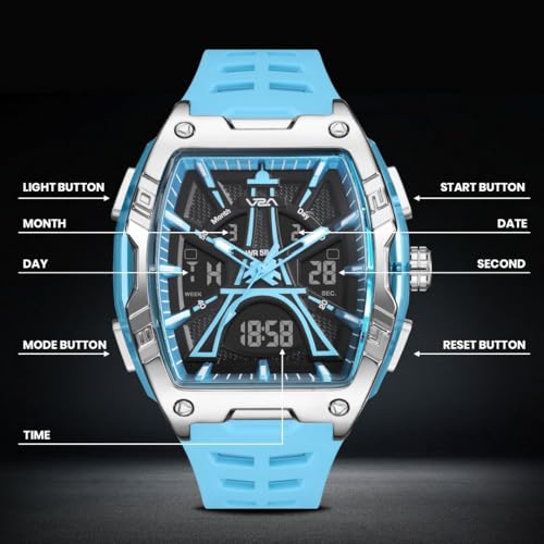 Image of V2A Impact 48mm Analog Digital Watch for Men | 3D Tower Dial Design | Alarm Stopwatch Day Date 12 /24 Hr | TPU Strap | 50M Water Resistant | Gift for Mens