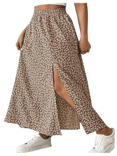 Floerns Women's Plus Size Ditsy Floral Split Thigh Button Front Midi Skirts