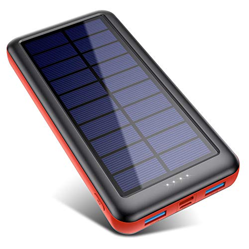 iPosible Solar Power Bank 26800mAh Solar Charger [Type-C Input] Fast Charging Portable Phone Charger External Backup Battery Pack with 2 USB Output for iPhone, iPad, Android, Nintendo and More