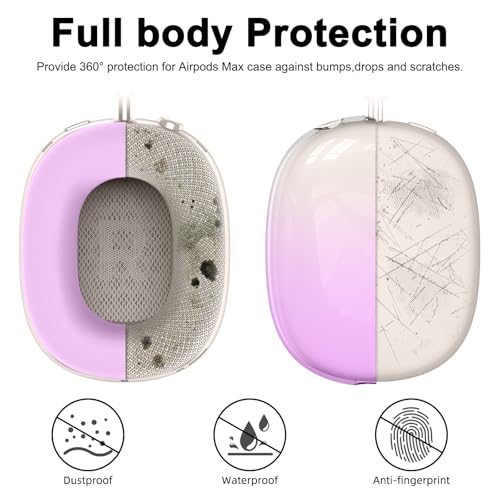 Image of Silicone Case Cover for AirPods Max 2,Clear Gradient TPU Ear Cups Cover /Ear Pad Case Cover /Headband Cover for AirPods Max 2 /1 (2026 /2024 /2020),Transparent Accessories for Apple AirPod Max,Light Purple
