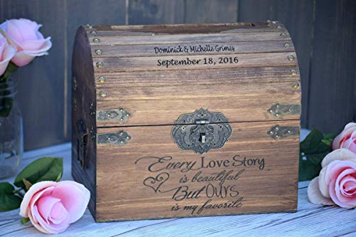 Every Love Story is Beautiful But Ours Chest is my Favorite with Names and Date on Lid Slats - Wedding Card Box - Wedding Card Holder - Rustic Wedding Decor - Keepsake Box