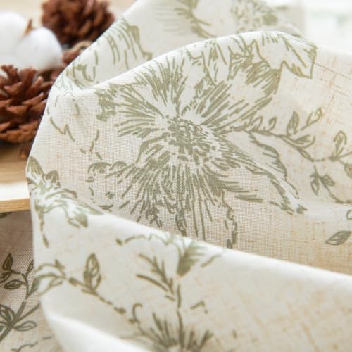 Image of jinchan Alice Floral French Door Curtain Farmhouse Linen for Sliding Glass Door 40 Inches 1 Panel with Tieback Light Filtering Curtain for Window Patio Rod Pocket Green on Linen