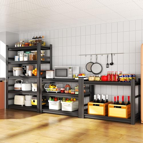 Image of 3 Tier Kitchen Shelves, Storage Shelving Unit, Adjustable Metal Shelving, 1200LBS Racks for Storage, Pantry Shelves Sturdy Steel Shelf for Kitchen Pantry Coffee Bar, Black