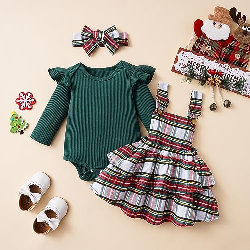 Mubineo Baby Girl Christmas Clothes Plaid Outfits Long Sleeve Romper Overall Skirt Dress Cute Newborn Outfit2