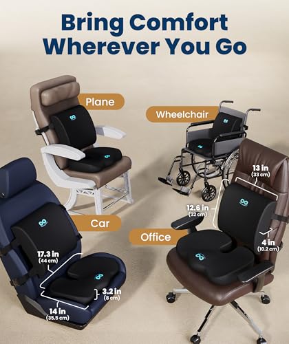 Image of Everlasting Comfort Doctor Recommended Memory Foam Seat Cushion for Office Chairs & Car - Ergonomic Office Desk Accessories - Cushions for Tailbone Pain Relief, Sciatica (Black Airflow Lumbar, Large)