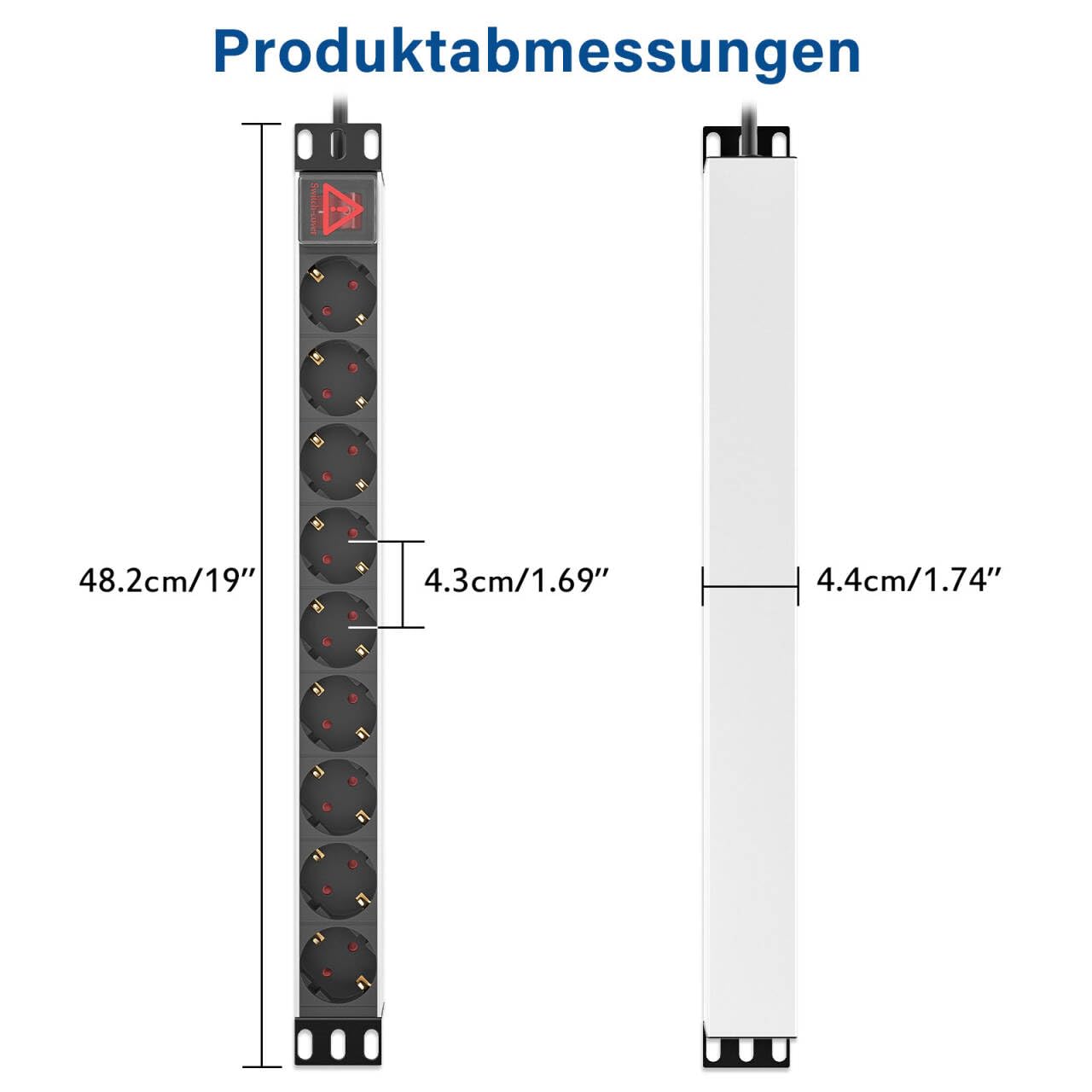 iwillink 19 Zoll Steckdosenleiste 9-Fach mit Schutzschalter (Packung mit 2)