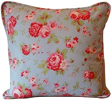 Blue 'Rosali' Fabric Cushion Cover, Floral Throw Pillow, Piped Pillow Cover, Shabby Chic, Vintage Style,16", 18", Handmade